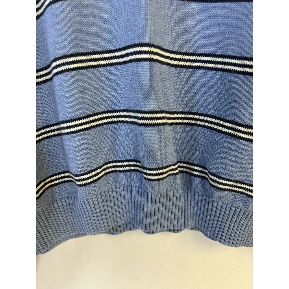 Vintage Brooks Brothers Sweater Men XL 1/4 Zip Supima Cotton Blue Striped Preppy